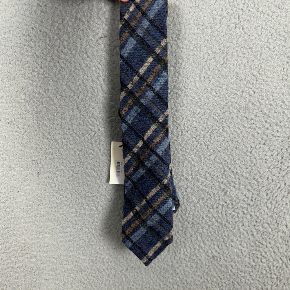 NEW SUITSUPPLY Mens One Size Necktie Blue Brown Plaid Wool Blend Made in Italy